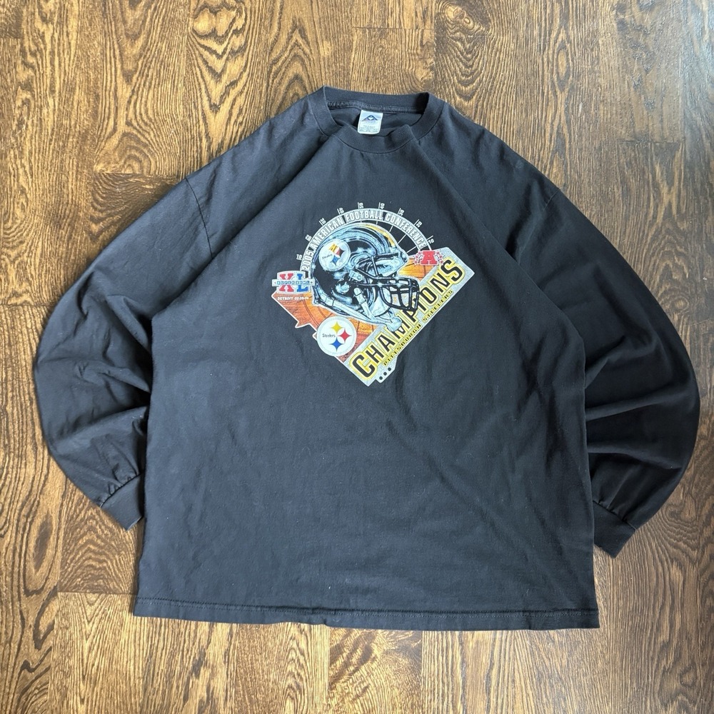 Vtg 2005 Pittsburgh Steelers AFC Champions Shirt XL Long Sleeve Black AAA Y2K